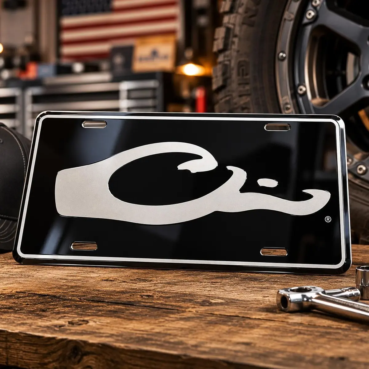 Drake Waterfowl Black Logo Vanity License Plate | Vintage Style Aluminum Front Car Tag | Duck Hunting Auto Plate | 12 x 6 Inch