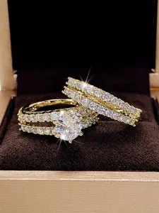 2 Pcs/set Elegant Cubic Zirconia Ring Stackable Rings For Women For Wedding Engagement Anniversary Party Jewelry Valentine's Day Gift