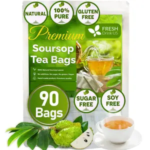 FreshDrinkUS, Premium 90 Soursops Leaf Tea Bags, 100% Natural and Pure from Soursops Leaves, Handmade, Made With Natural Materials-Corn Fiber Tea Bag, Sugar/ Caffeine/ Gluten Free, Hoja Guanabana Tea Beverage