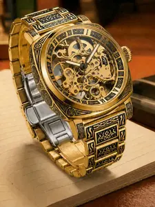 Men's Vintage Engraving Design Mechanical Watch, Fashion Automatic Watch with Box, Trendy All-match & Exquisite Watch for Birthday Gift, Analog Mechanical Watch, Mechanical Style Watches
