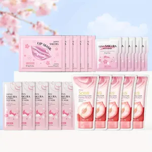 Sakura Skin Care Set, 20pcs/set Moisturizing Hydrating Skin Care Kit, Including Sleeping Mask, Lip Mask, Mud Mask & Exfoliating Scrub, Skin Care Kit for Women