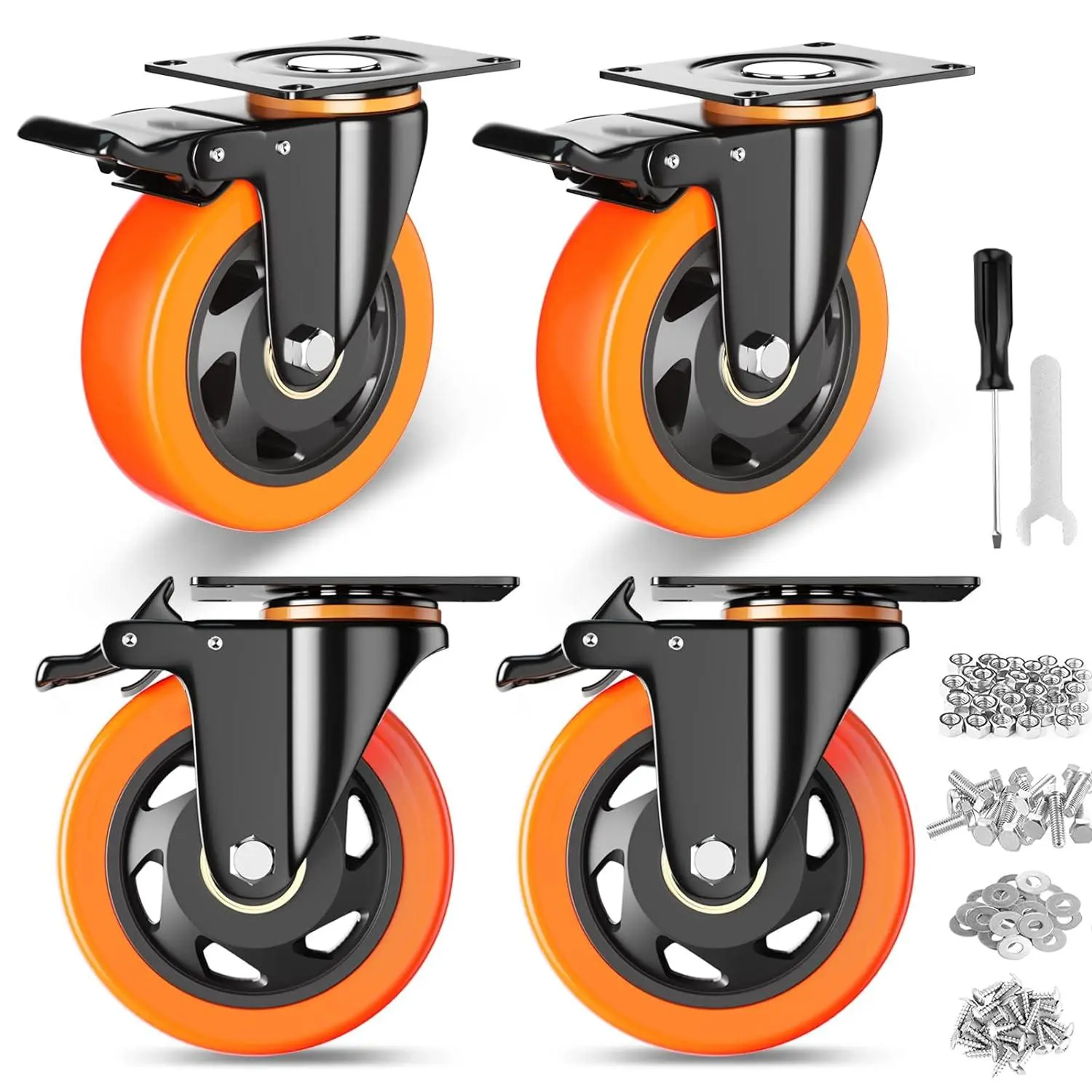 4 inch Caster Wheels, Casters Set of 4, Heavy Duty Casters with Brake 2200 Lbs