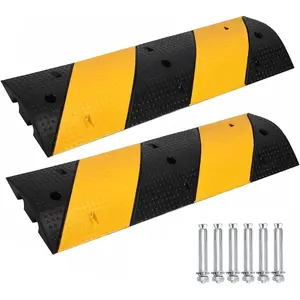 Heavy Duty Recycled Rubber Speed Bump 2-Pack – 6FT & 3.3FT Modular Cable Protector Ramp – 25,000 lbs Capacity – 2 Channels – For Driveway, Asphalt, Concrete, Gravel Roads – Industrial stream Calming