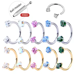 ARPURRAINA Titanium 20G/18G Horseshoe Nose Ring(Free Ball Holder) Internally Threaded Gems,Earring Daith Cartilage Helix,Piercing Jewelry