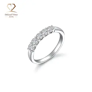 Delzzad S925 1.5ct D Color VVS Clarity Round Synthetic Moissanite Half Eternity Stacking Band Engagement Wedding Anniversary Gift