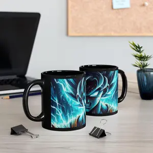 Super Saiyan Energy Mug, Goku Lightning Aura Black Coffee Cup, Anime Power Boost Mug Gift for Dragon Fans