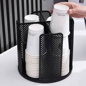 Multifunctional Cup Holder, 4-Compartment Cup Dispenser, Space-Saving Cup Storage Rack, Fits 10oz, 12oz, 16oz Cups and Lids