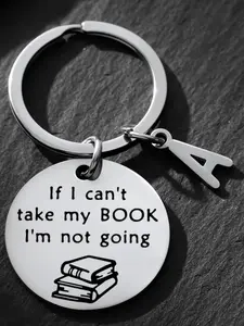 Personalized Initial Keychain, Funny Book Lover Gift, Bookworm Gift, Birthday Christmas Gift, Bibliophile Gift, Book Club Gift