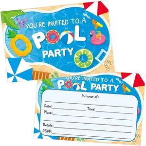 50 Pack Pool Party Invitations Summer Birthday Party Supplies Invitation Cards for Pool Invite Cards (Card-1)