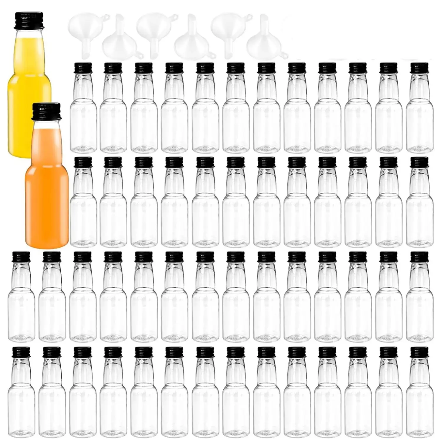 120 Pack 2 oz Mini Liquor Bottles, Plastic Spirit Bottles with 6 Funnels, Airtight Shot Bottle with Caps, Miniature Alcohol Bottle for Cocktail,Party Favors,Weddings - Home Improvement.