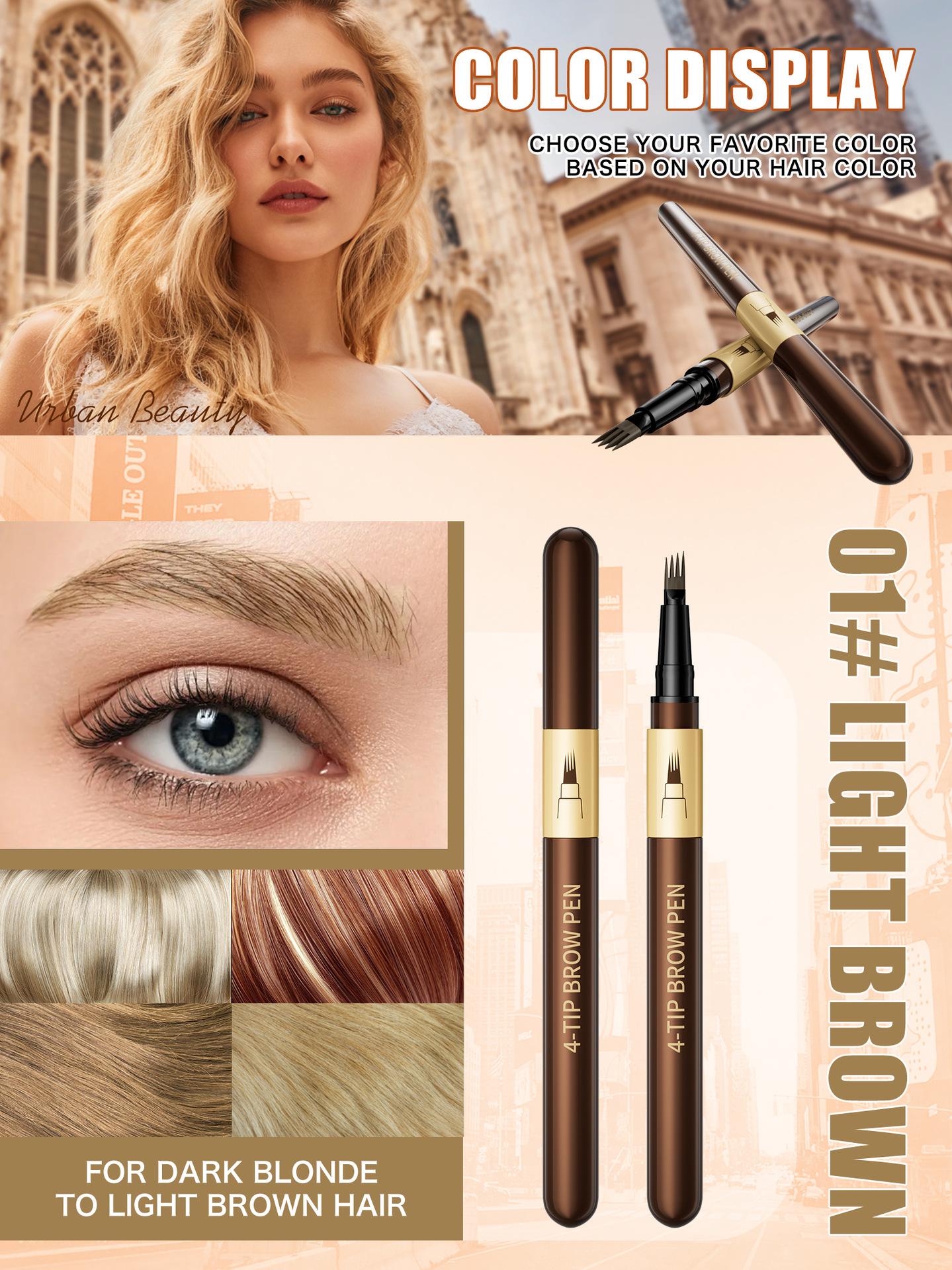 4 Tip Microblade Eyebrow Pen Waterproof, Hair Like Brow Pencil for Natural Feathered Brows, Long Lasting Smudge Resistant Makeup for Daily Wear, Work and Travel.
