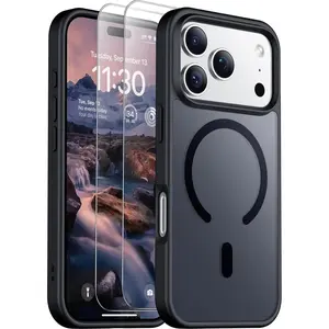 Magnetic Phone Case with 2PCS Tempered Glass Screen Protector for iPhone 17/16E/15/14/13/12 promax plus,Shockproof Scratch-Resistant  Cover,MagSafe Compatible, Drop-Resistant Protect the phone,Slim Translucent Matte Case for iPhone 17 Pro Max Cellphone