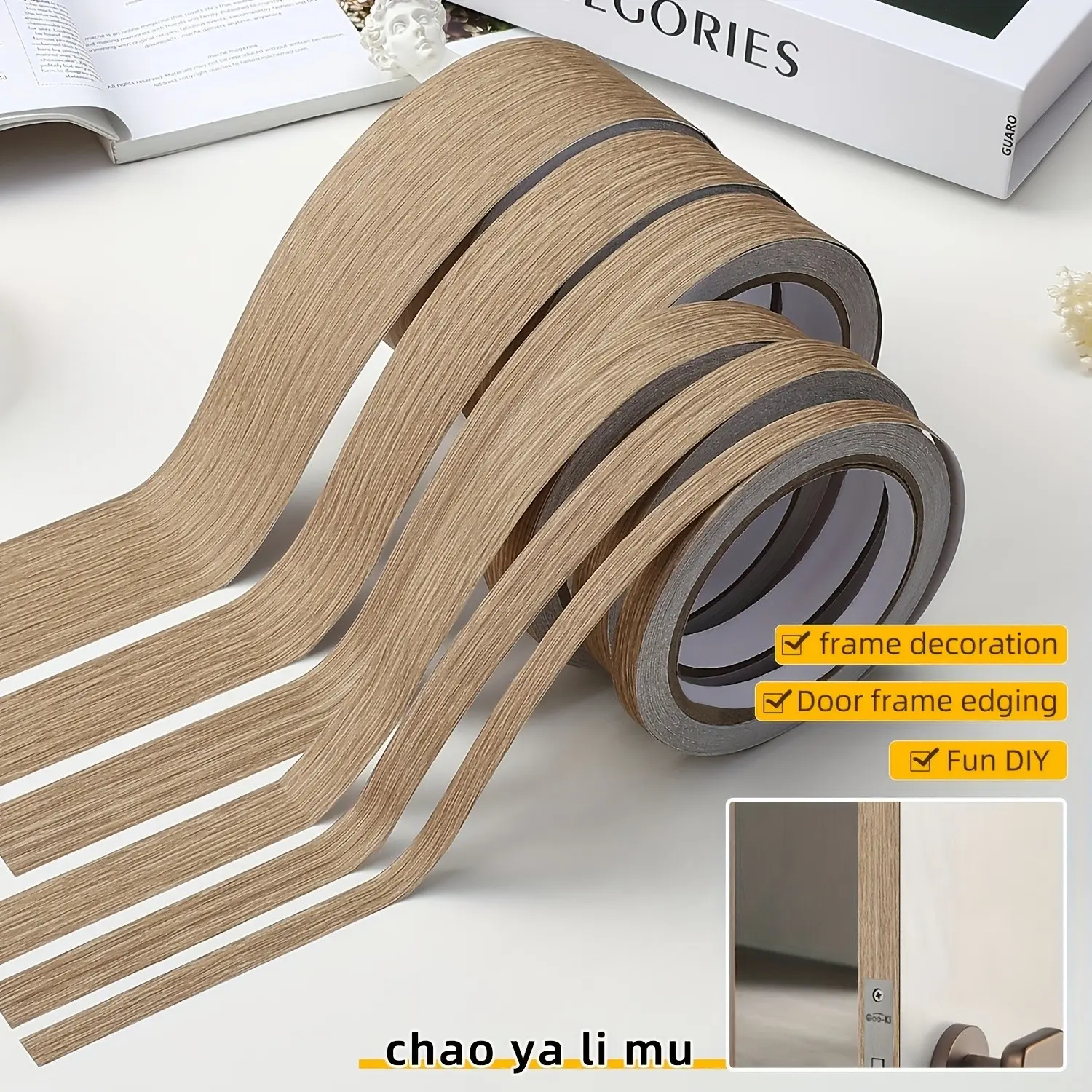 Self-Adhesive Wood Grain Edge Tape, Flexible PVC Furniture Edge Tape, Ideal for Cabinets, Furniture, Frames, Door Frame Edging, Wall Decal, Decorative DIY, Frame Decoration