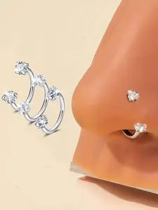 Stainless Steel Zircon Inlaid Nose Ring, Septum Pierced Ring, Fashionable Nose Ring for Women & Men, Trendy All-match & Exquisite Jewelry for Birthday Gift, Nose Piercing Jewelry