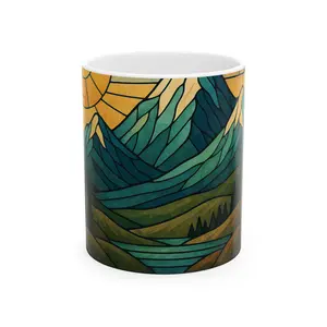 Mountain Sunrise Ceramic Mug, Nature Lover Gift, Coffee Cup for Hiking, Eco-Friendly Drinkware, Adventure Mug, Artisan Kitchenware