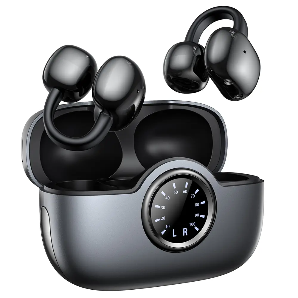 Wireless Clip-on Open-Ear Earbuds, Digital Power Display, Bluetooth 6.0, Zero-Pressure Ultra-Light Earbuds, HiFi Stereo Sound Audio Headphones, Ideal for Sports, Commute & Daily Use