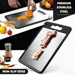 1 piece, multi-functional kitchen stainless steel cutting board with grinder and shredder grooves, non-slip diamond texture, scratch-resistant surface, durable structure, made of 430 stainless steel + wheat PP material, perfectly suitable for various scen