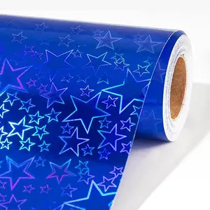 Navy Blue Wrapping Paper-Mini Roll 17inch*32.8ft（46.8sq.ft.ttl-Holographic Gift Paper Print Star Pattern for Christmas,Birthday,Wedding, Bride Shower,DIY Arts Crafts