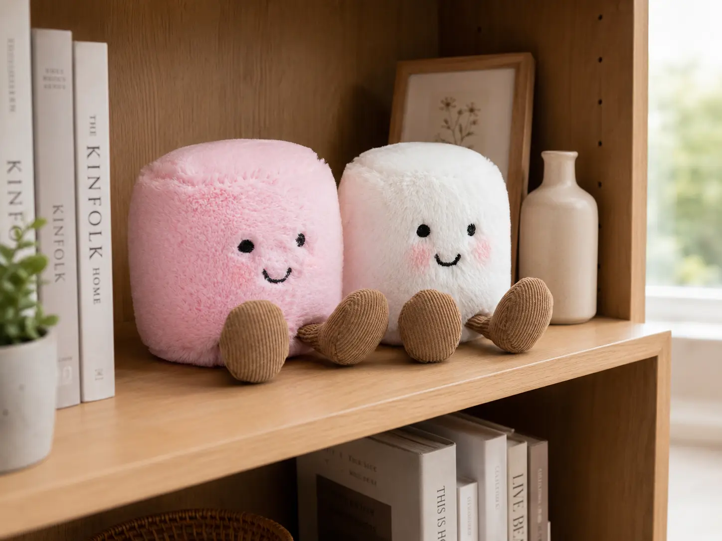Cute Pink & White Marshmallow Plush Duo – Soft Kawaii Stuffed Toys for Kids, Birthday & Baby Shower Gift