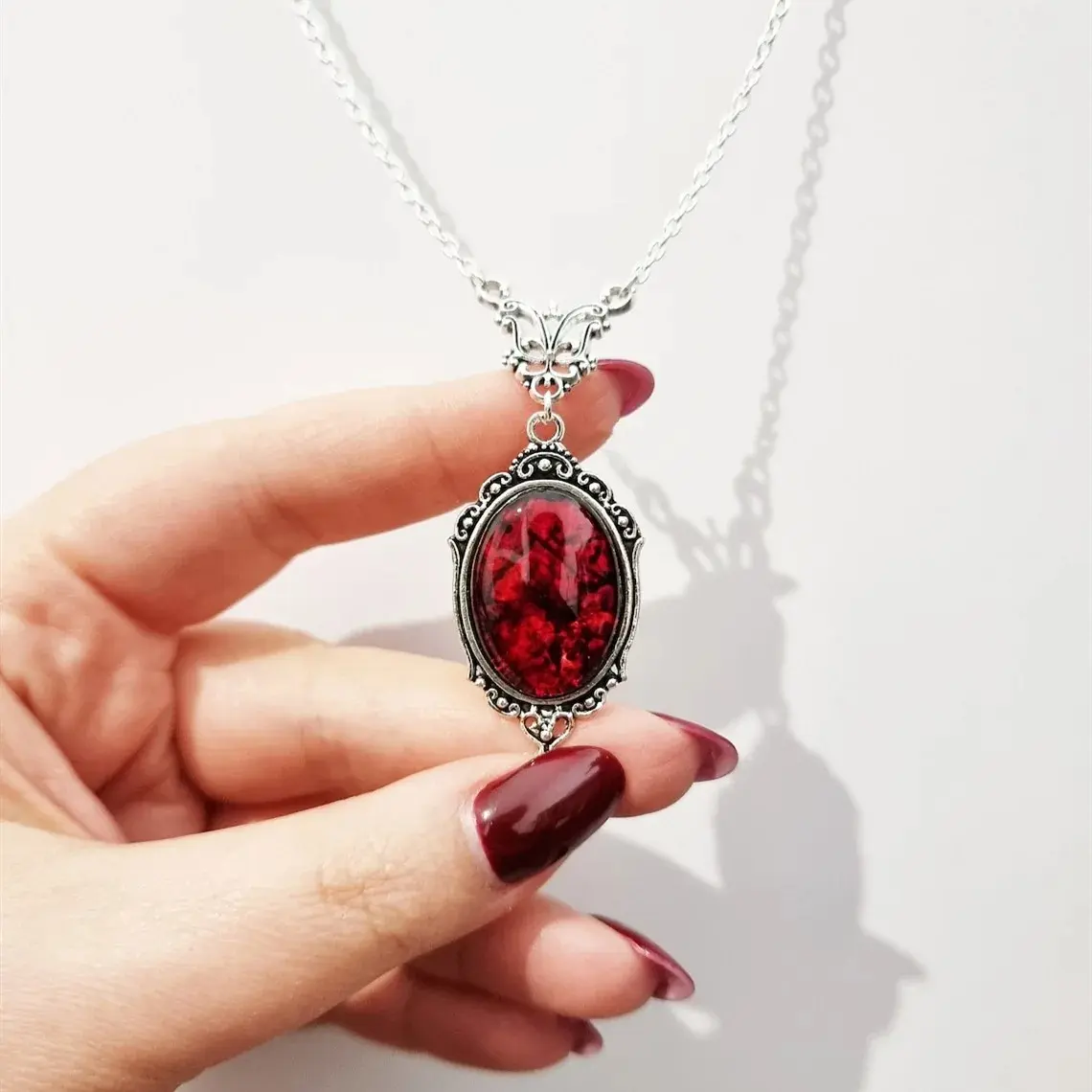 Vintage Stardust Crystal Engraved Pendant Necklace - Rock Style - Elliptical Satan Demon Necklace