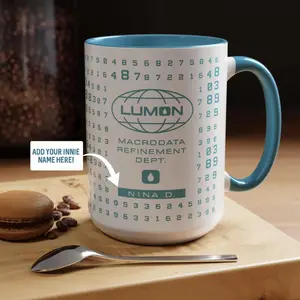 Personalized Lumon Refiners, Lumon Industries Mug, Macrodata Refinement, Severance Mug Two-Tone Coffee Mug, Fun Drinkware for Coffee Lovers