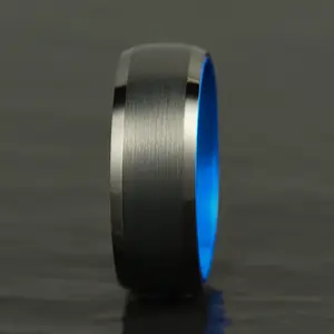 Pristine Passion Blue Interior Tungsten Wedding Band 8MM