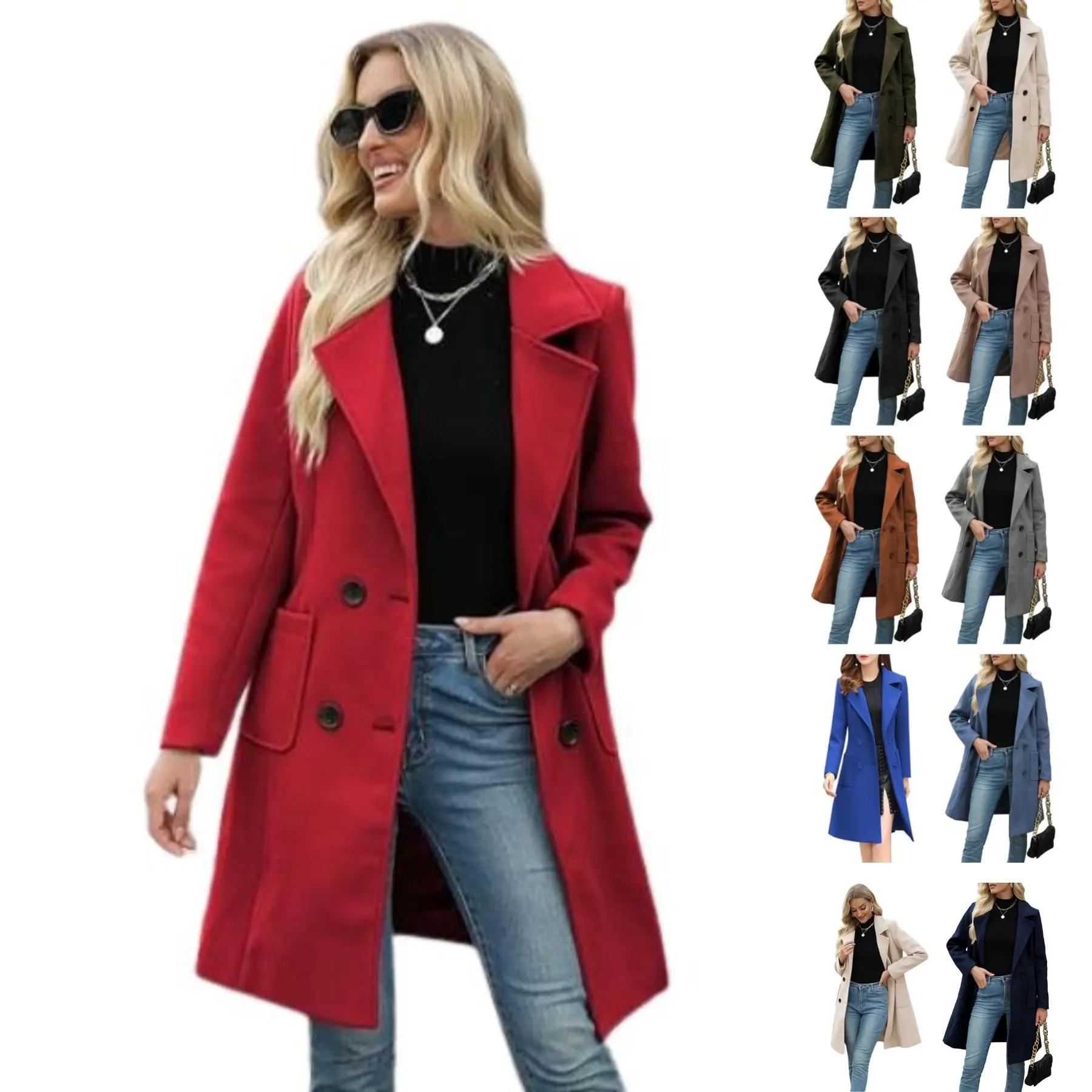 SCUSTY Women Winter Wool Blend Camel Mid-Long Coat Notch Double-Breasted Lapel Jacket Outwear SCUSTY Women Winter Wool Blend Camel Mid-Long Coat Notch Double-Breasted Lapel Jacket Outwear