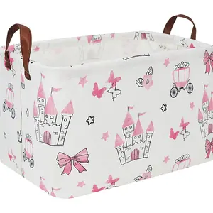 Rectangular storage basket with handle, foldable storage box, book box, gift basket (pink princess style)