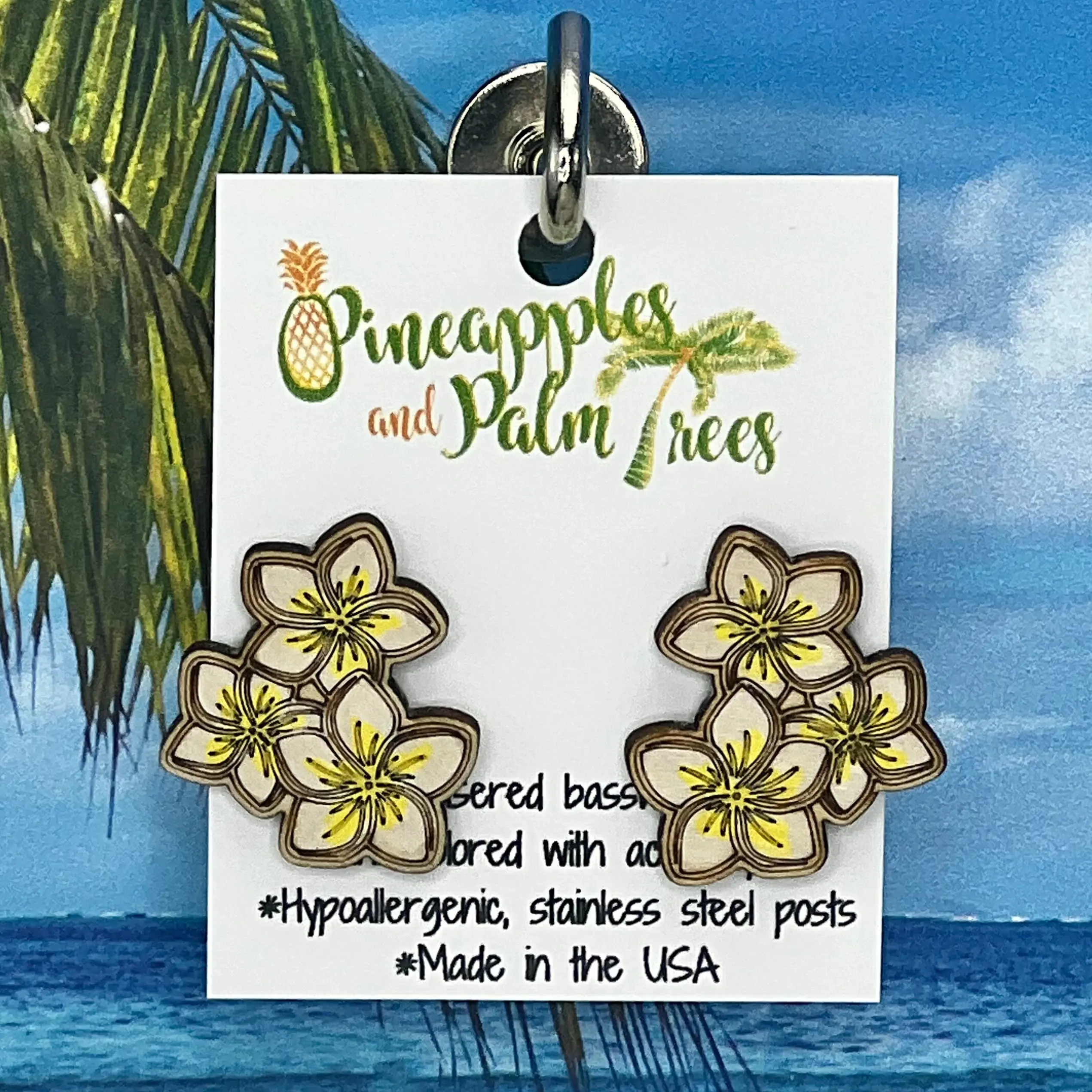 Lasered Earrings: Plumeria Trio - stud - fun 'tropical' earrings