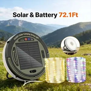 OGERY Solar Outdoor Lights Super Bright 72.1ft Retractable LED String Lights with 5400mAh Large Capacity Battery, Solar & Battery Dual Powered Waterproof Outdoor Lights for Camping, Patio, Garden, Yard, Party, Wedding, Holiday