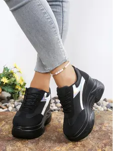 Summer New Sweet Cute Chunky Dad Shoes, Laser Reflective Stripe Height Increase Platform Sneakers, Soft Adorable Girls Casual Sport Shoes