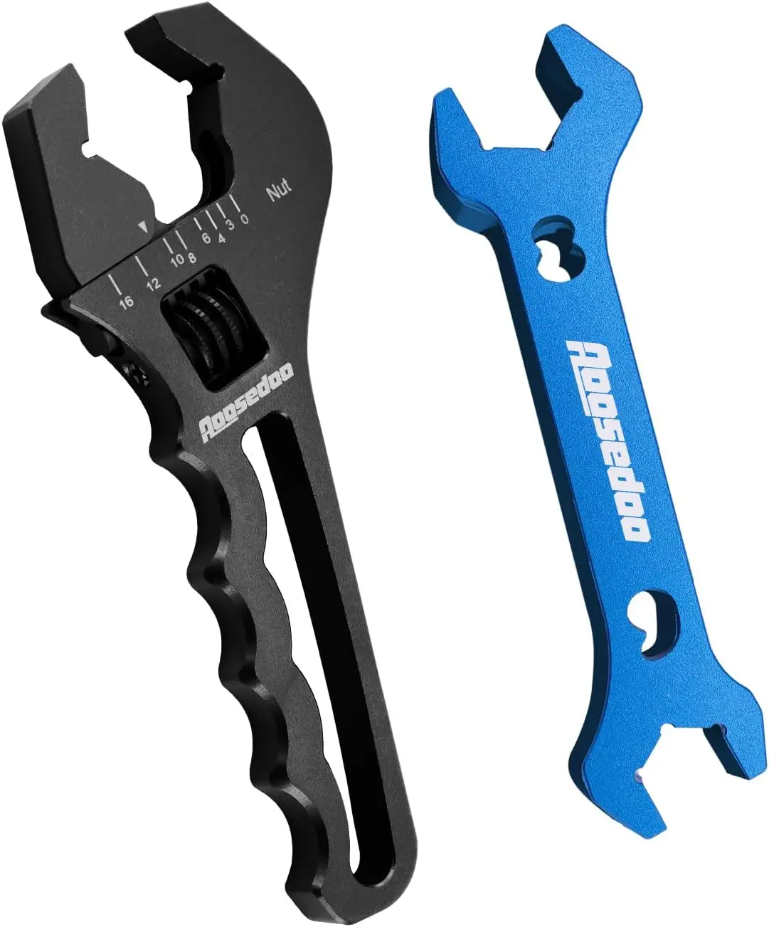 Adjustable AN Fittings Wrench, 3AN–16AN Hose Adapter Tool, Lightweight Aluminum, Black, Includes Double Hose End Wrench 6AN–8AN B-Nut, Blue