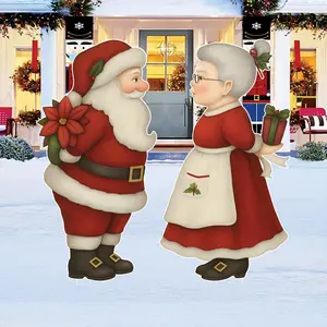 Kissing Santa & Mrs. Claus Yard Signs Outdoor Christmas Lawn Decorations with Stakes Waterproof 4mm Corrugated Plastic UV Printed Holiday Garden Décor for Patio Walkway Display