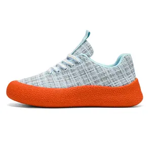 Men's Casual Sports Shoes Low Top Breathable Soft Comfortable Fabric Orange Sole for Everyday Wear