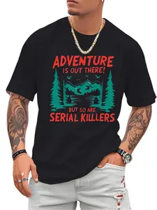 Adventure is Out There Serial Killer Men's Graphic Tee - True Crime Humor Camping Shirt
