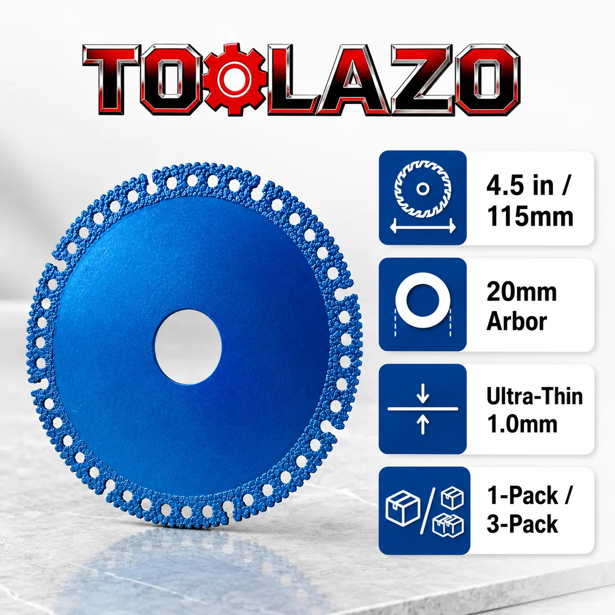 3-Pack 4.5 in Blue Diamond  Discs - Ultra-Thin Multi-Purpose Angle Grinder Blades with 0.79 in Arbor, Precise Dry  Heavy-Duty Replacement Wheels for Metal, Tile, Concrete, DIY Projects, Porcelain Drill Bit countersink power twist shank multitool
