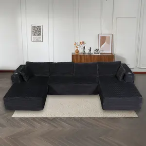 137.8“ Cloud Modular Sectional Sofa Couch U-Shape Chaise Corduroy Fabric No Assembly Required for Living Room Bedroom