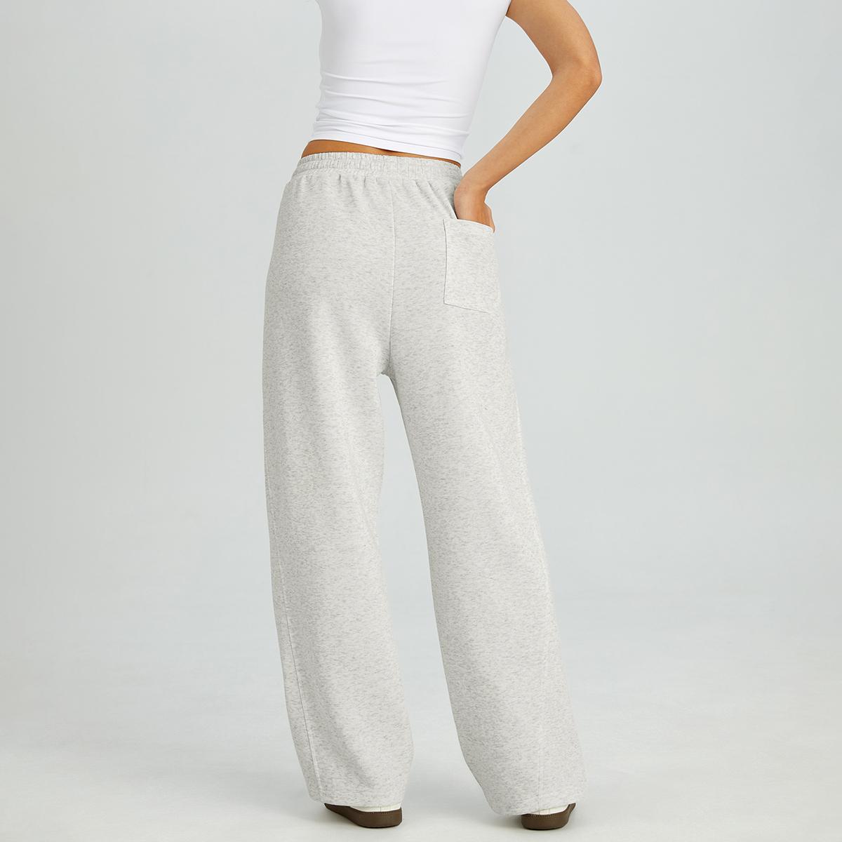 KatchMe Women's Casual Mid-Rise Textured Seam Wide Leg Sweatpants, Basic Drawstring Waist Trousers, Versatile Baggy Streetwear Outfits, Cozy Women's Bottom