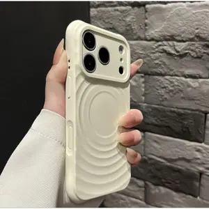 Minimalist Wave Pattern MagSafe Case, Modern Ripple Texture Cover for iPhone 17 16 15 14 13 12 Pro Max Plus, All-Inclusive Glass Lens Protection, Strong Magnetic Wireless Charging, Ultra Skin-Friendly TPU, Aesthetic Tech Accessories, Shockproof