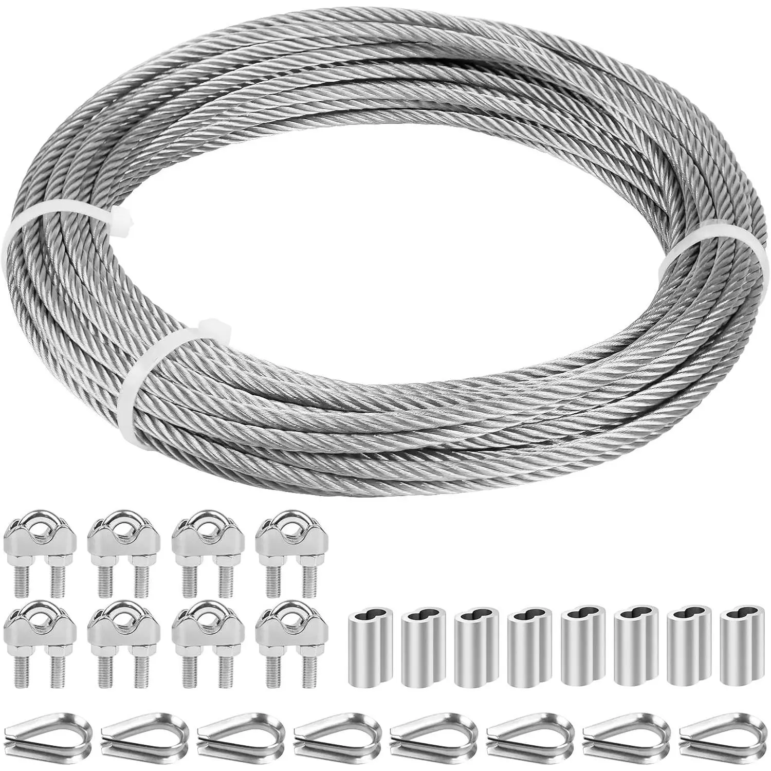 1 x 50 ft 3/16 inch 304 Stainless Steel Rope - 7x19 Strand Construction, 3700 lbs Breaking Strength, Marine Grade for Deck Railing, Landscape, Replacement & DIY Balustrade (Exercise Equipment Compatible), Outdoors
