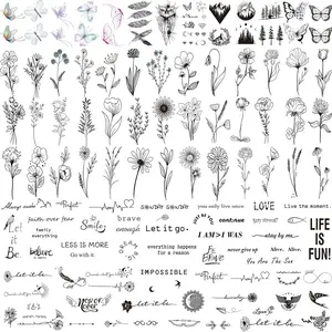 100 Sheets Realistic Temporary Tattoos, 240+ Pcs Tiny Fake Tattoos, 40 Sheets Inspirational Words Tattoos, 60 Sheets Butterflies Feathers Flower Temporary Tattoos Stickers (Bigger Size: 2.4"x4.1")