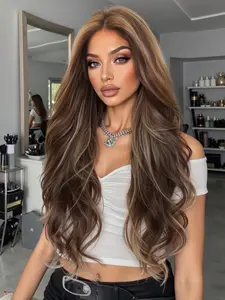 Topshe 13*6 Glueless Lace Front Wig, Caramel Brown Long Curly Hair, High Heat Resistant, Natural Layered Curl, Realistic Scalp Design, Women's Daily Wear