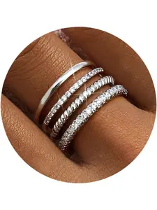 Stackable Rings for Women Gold Plated Stackable Thin Ring Minimalist Non Tarnish Cubic Zirconia Band Rings Dainty Trendy Statement Stacking Ring Set Size 5-10