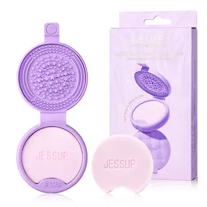 Jessup Makeup Brush Cleaner Mat Silicone with 2pcs Solid Soap, Portable Cosmetic Cleansing Tool for Cleaning Makeup Sponges Brushes, A013