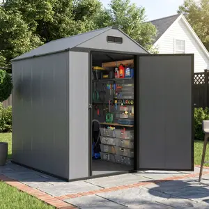 MNLR 4x6 FT Resin Outdoor Storage Shed with Floor, Lockable Door, and Ventilation – Plastic Garden Tool Shed for Backyard, Patio Lawn Equipment Storage summergarden