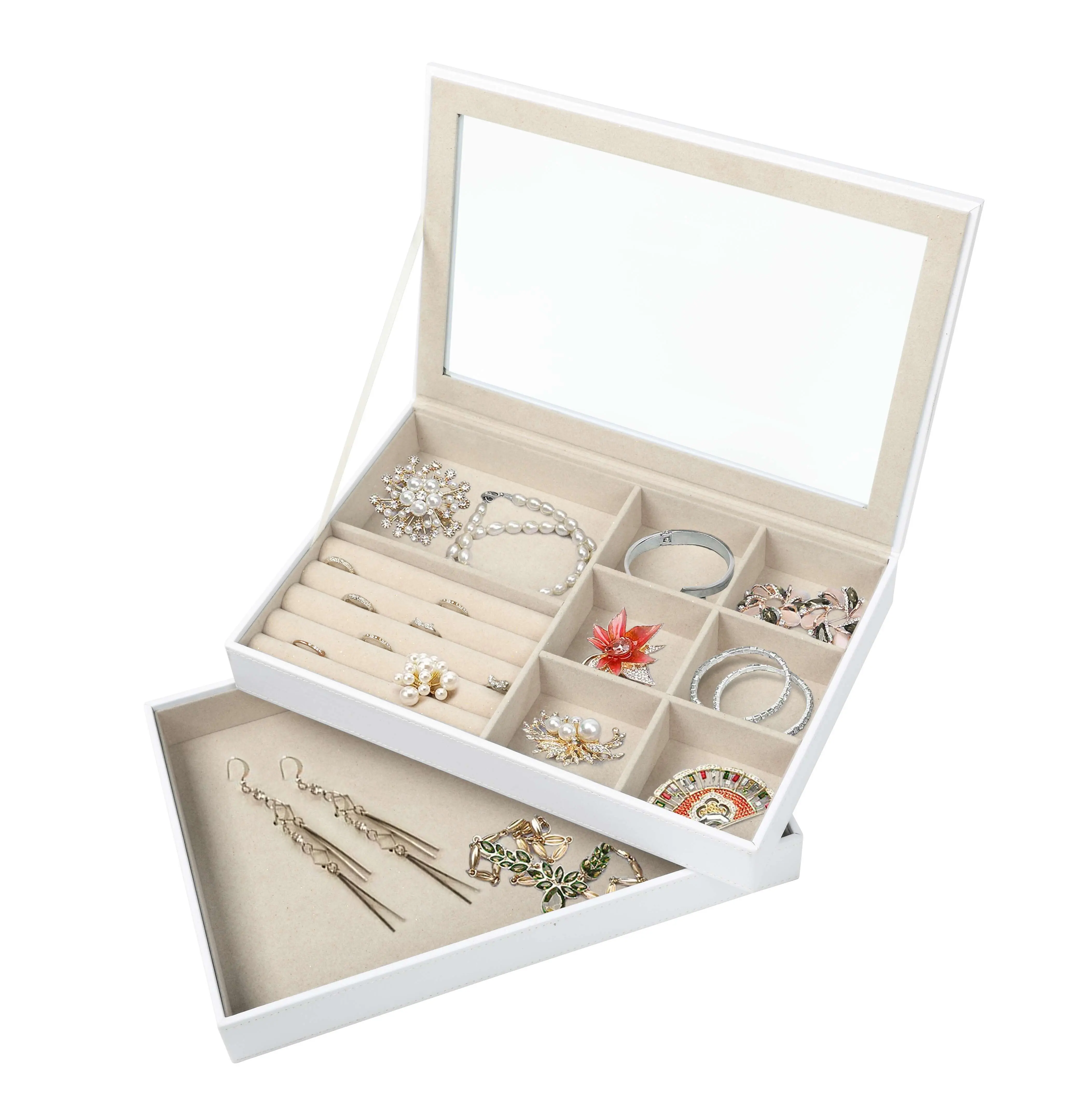 Hives & Honey Jaclyn Stackable Jewelry Trays 2-Pieces with Anti-Tarnish Lining and Flip-Top Closures jewelry organizer