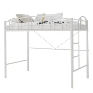 Space-Saving Twin Metal Loft Bed Frame – Heavy Duty Structure, Arched Guardrail, Safety Ladder, Modern Kids Room Furniture, No Box Spring Needed