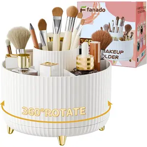 360° Rotate Makeup Brush Holder Organizer, Makeup Organizers Countertop, Makeup organization and Skincare Storage for Vanity, Desktop, Bathroom (White)