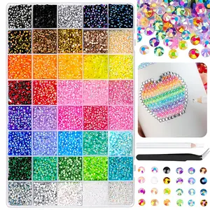 32000Pcs 40-Color 3mm Jelly Flatback Sparkly Rhinestones Bedazzling Kit with Glue & Pickup Pen, Nail Art Kits for Tumblers DIY Projects, Beauty & Nail Care Decoration Gift Accessories
