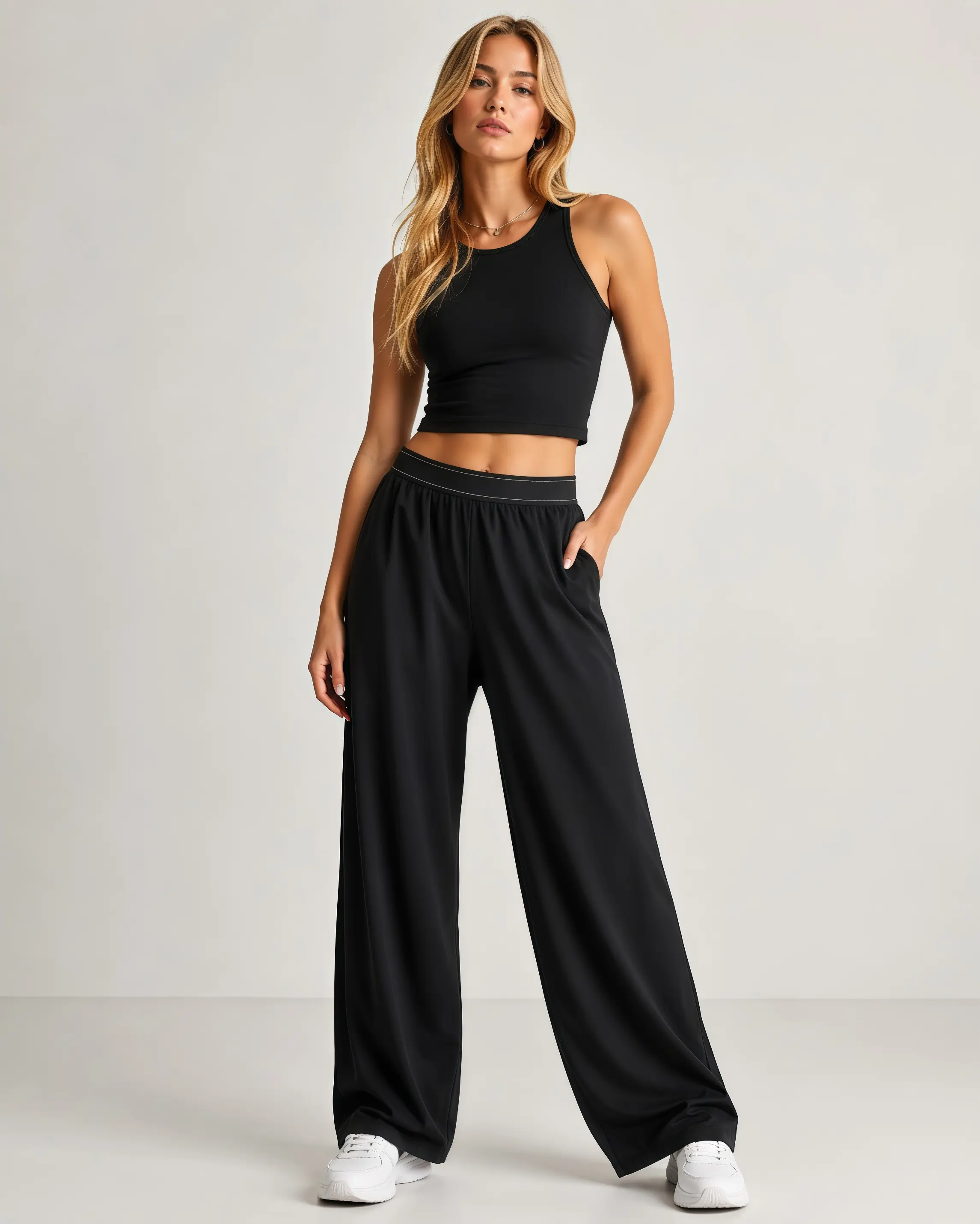 Women's High Waisted Wide Leg Yoga Pants, Loose Fit Workout Lounge Pants, Casual Athletic Sweatpants with Pockets, Soft Stretch Comfy Trousers for Yoga, Fitness, Running & Everyday Wear